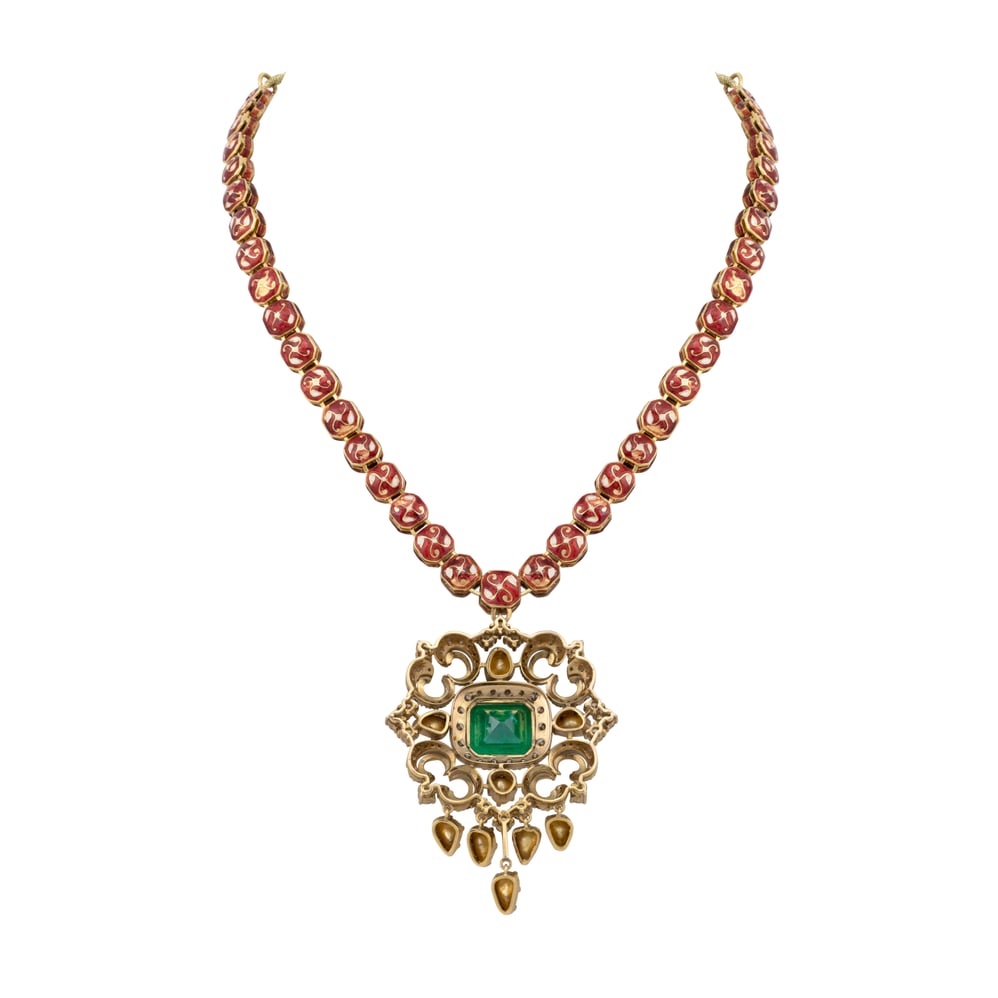 Victorian Pendant with Zambian Emerald and Polki Diamonds